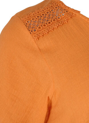 Short-sleeved cotton blouse with lace, Amberglow, Packshot image number 3