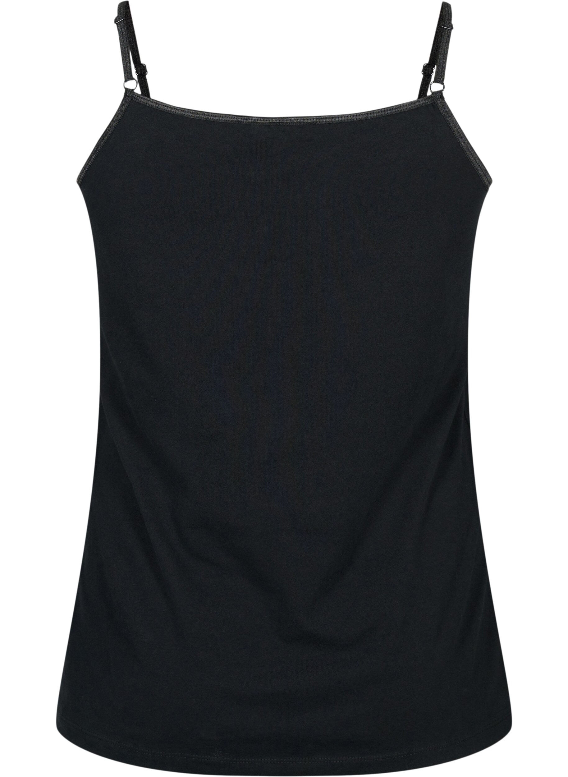 Zizzifashion Basic cotton spaghetti strap top, Black, Packshot image number 1