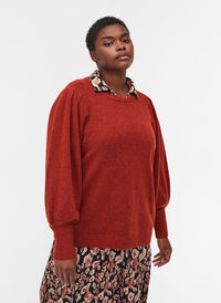 Melange knit sweater with puff sleeves, Sequoia Mel., Model