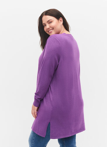 Knitted cardigan with vent and rib, Purple Magic Mel., Model image number 1