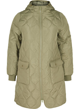 Hooded quilted jacket with large pockets, Vetiver, Packshot image number 0