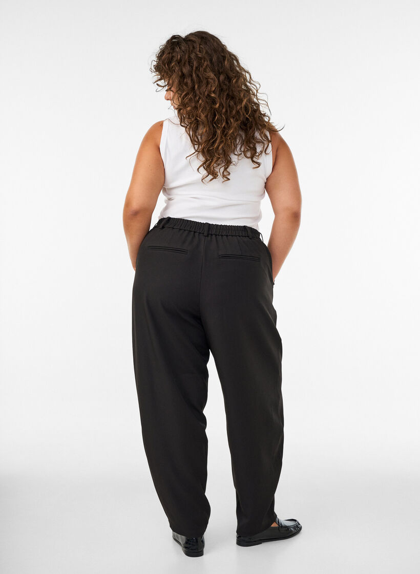 High-waisted barrel fit trousers, Black, Model image number 2