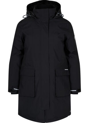 Winter jacket with removable hood and pockets, Black, Packshot image number 0