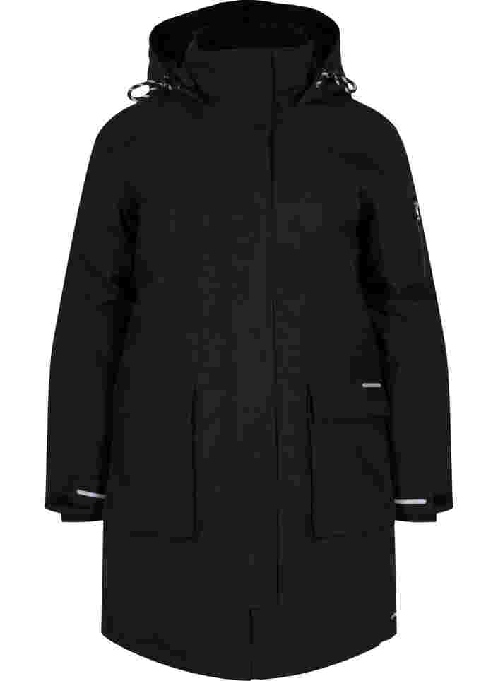 Winter jacket with removable hood and pockets, Black, Packshot image number 0