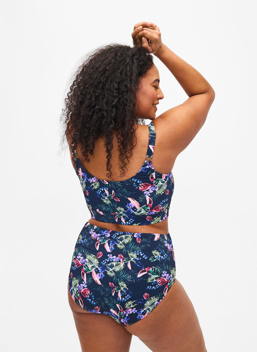 Printed bikini top with adjustable straps, Deep Palm AOP, Model image number 1