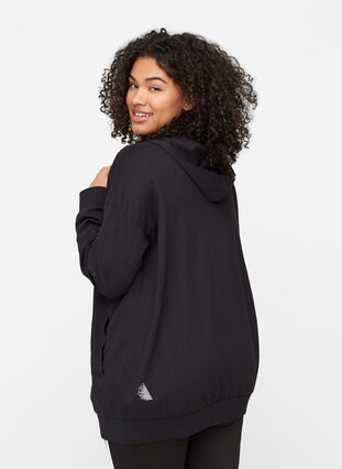 Sweater cardigan with a zip and hood, Black, Model image number 1