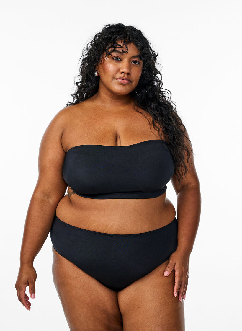 Solid color bandeau bikini top, Black, Model image number 1