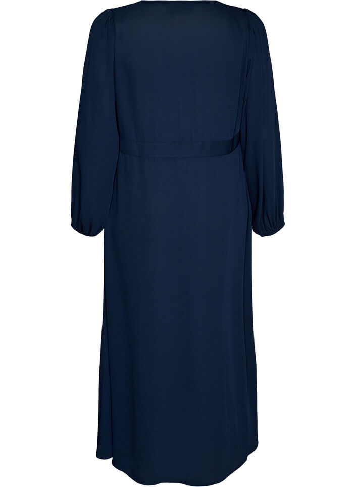 Maxi dress with a wrap-over neckline and long sleeves, Blue, Packshot image number 1