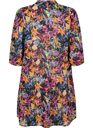 FLASH - Printed tunic with 3/4 sleeves, Orange Pink Flower , Packshot image number 1