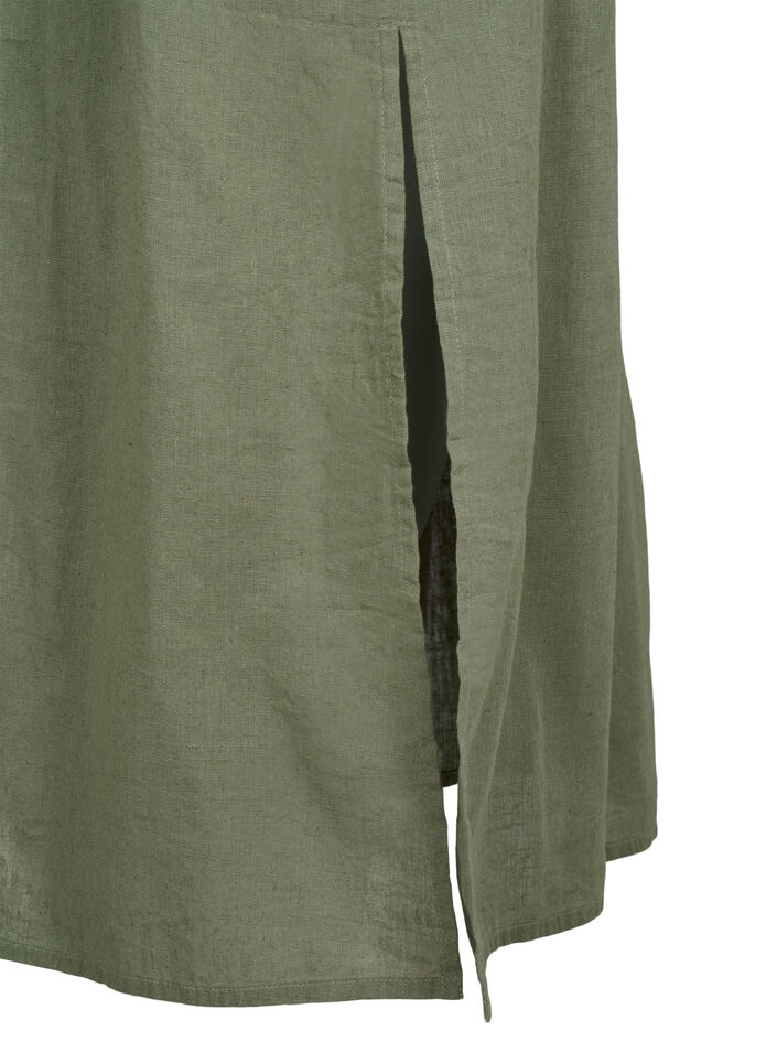 Sleeveless cotton blend dress with linen, Deep Lichen Green, Packshot image number 3