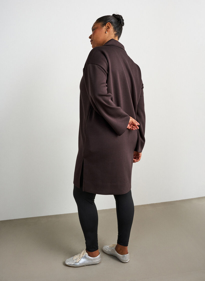 Sporty sweatshirt dress with a high collar and zip, Brown, Model image number 2