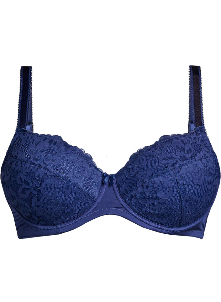Padded bra in microfibre with lace, Blue, Packshot image number 0