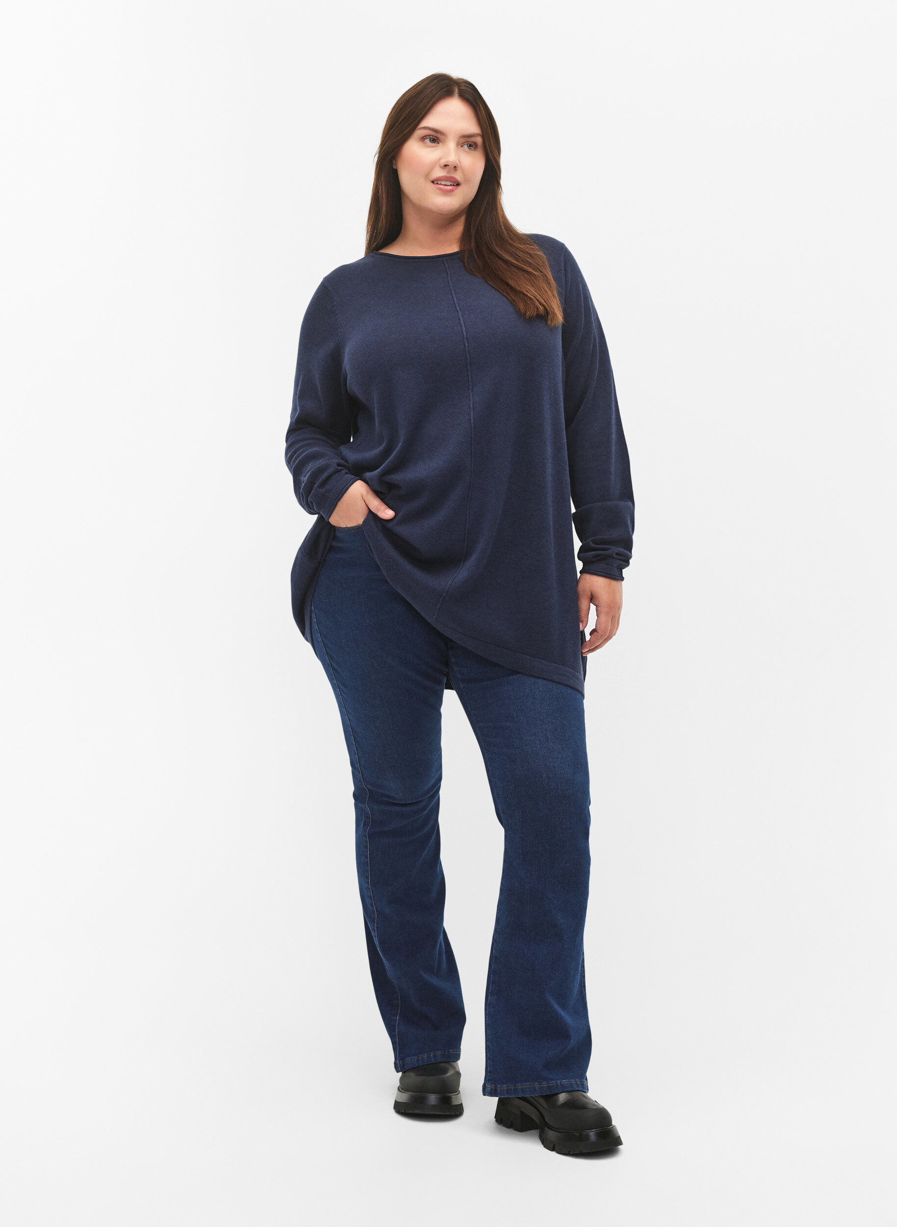 Zizzifashion Knitted blouse in cotton-viscose blend, Blue, Model image number 1