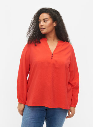 Long-sleeved top in viscose blend, Fiery Red, Model image number 0