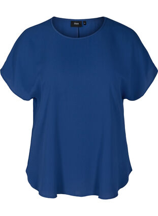 Blouse with short sleeves and a round neckline, Twilight Blue, Packshot image number 0