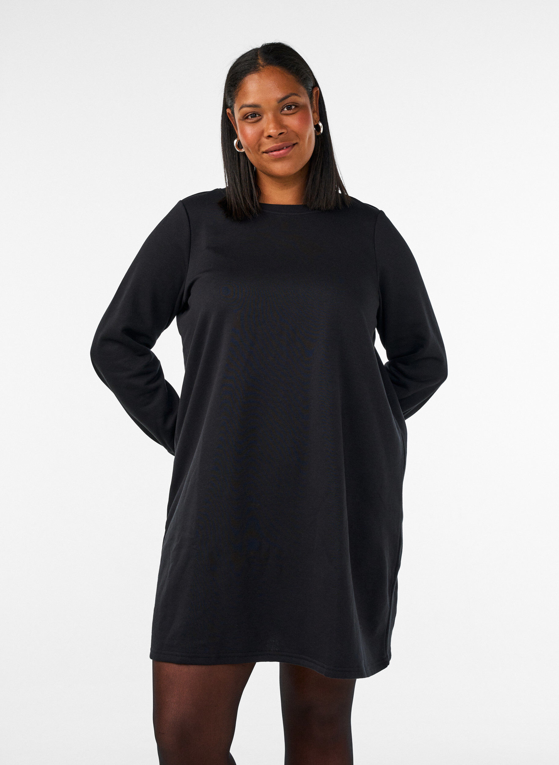 ZizzifashionShort sweat dress with balloon sleeves, Black, Model image number 0