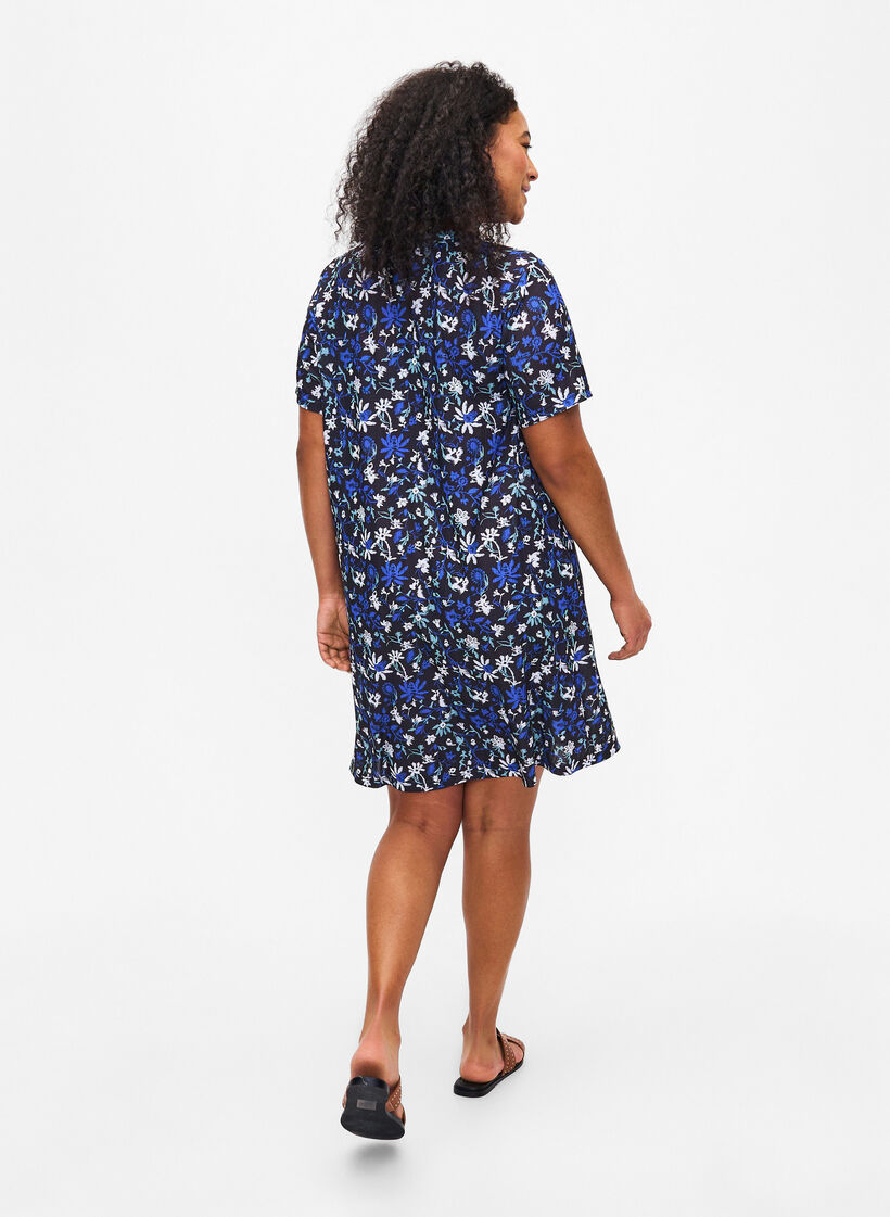 FLASH - Floral print dress with short sleeves, Black Blue Green AOP, Model image number 1