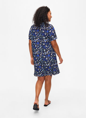FLASH - Floral print dress with short sleeves, Black Blue Green AOP, Model image number 1