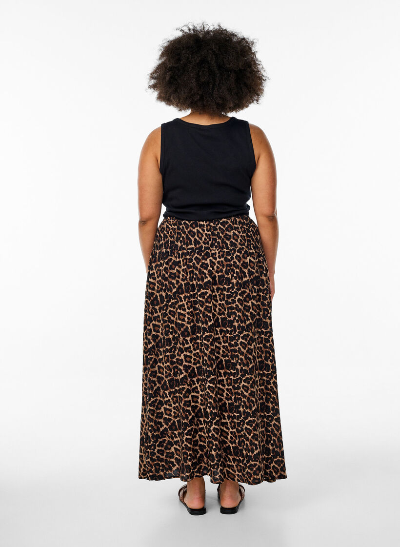 Viscose maxi skirt with smocking, Brown, Model image number 1