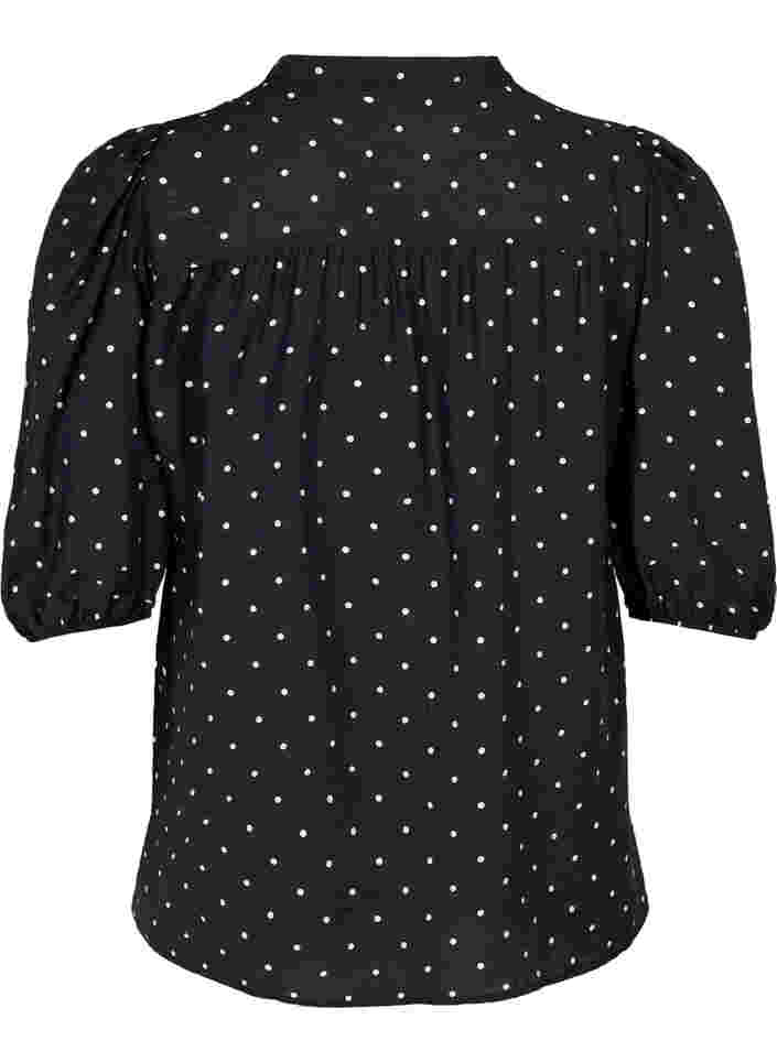 	 Dotted blouse with 3/4 sleeves in viscose material, Black Dot, Packshot image number 1