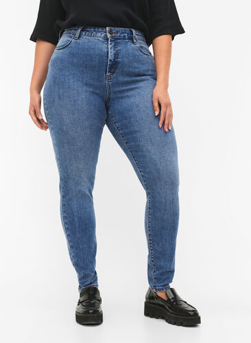Amy jeans with a high waist and super slim fit, Blue denim, Model image number 2
