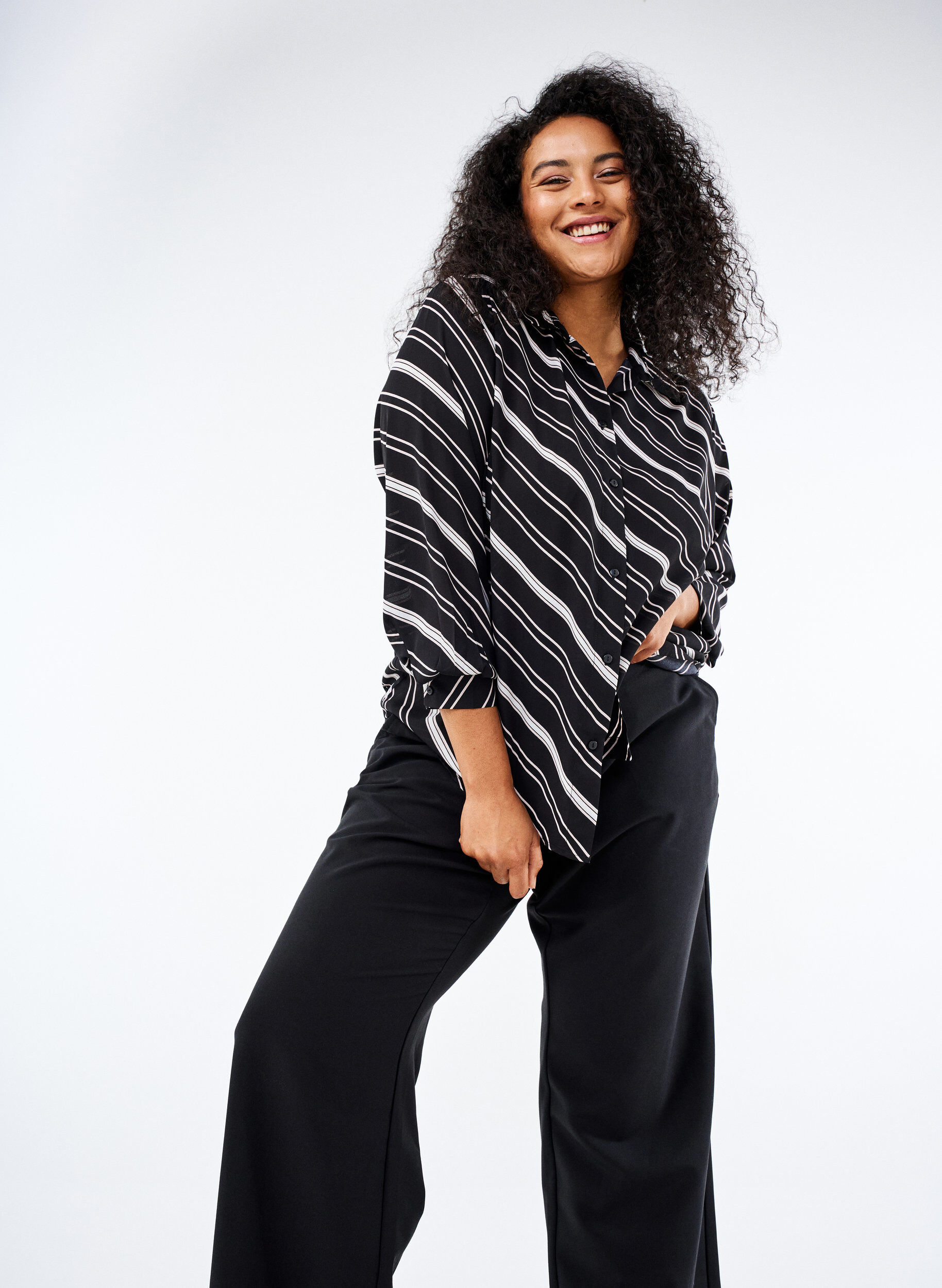 Zizzifashion Striped shirt with long sleeves, Black Stripe, Image image number 0