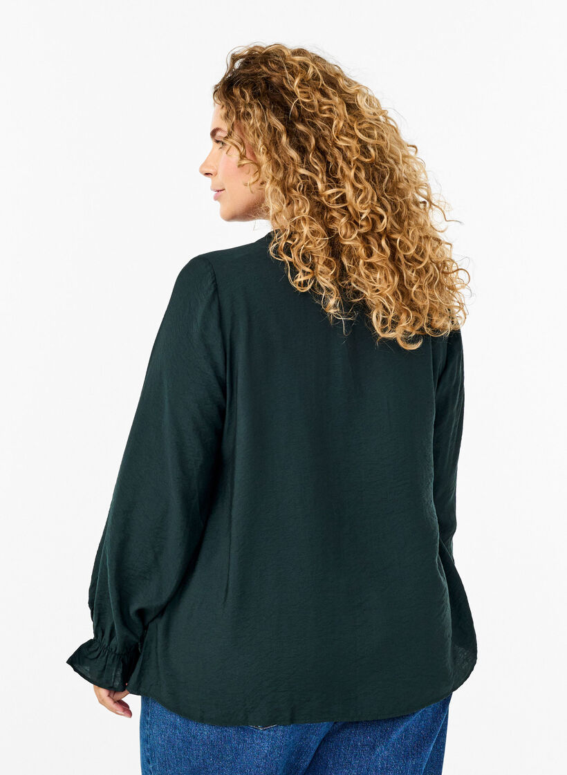 Long-sleeved blouse with a V-neck, Scarab, Model image number 1
