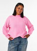 Ribbed jumper with puff sleeves and buttons, Pink, Model image number 0