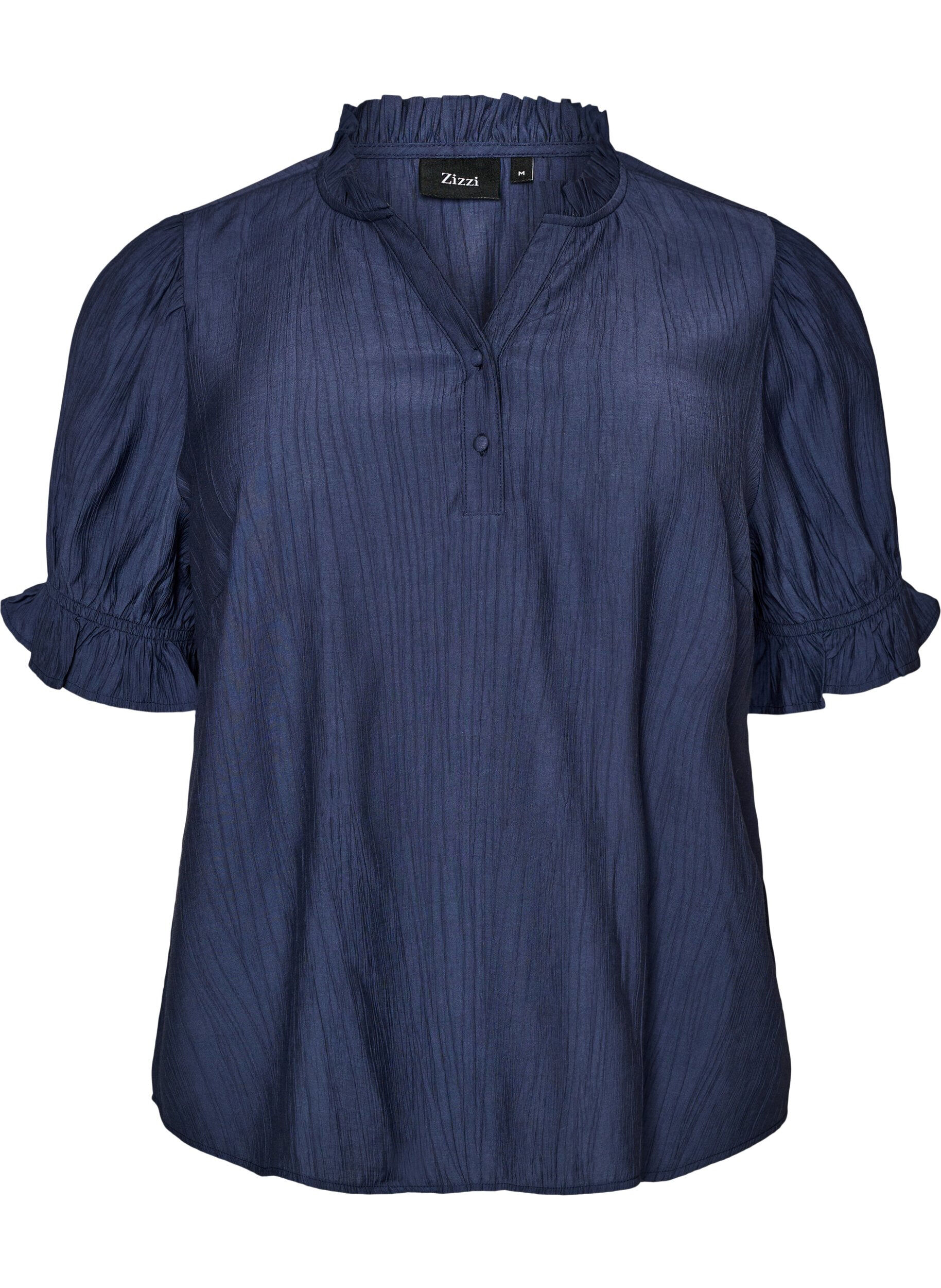 ZizzifashionBlouse in a crinkled viscose blend with a V-neck, Blue, Packshot image number 0
