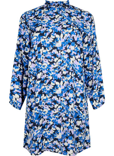 FLASH - Long sleeve dress with floral print, Blue Purple Flower, Packshot image number 0