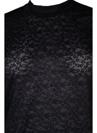 Close-fitting lace blouse with long sleeves, Black, Packshot image number 2