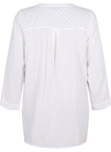 Tunic in cotton with embroidery anglaise, Bright White, Packshot image number 1