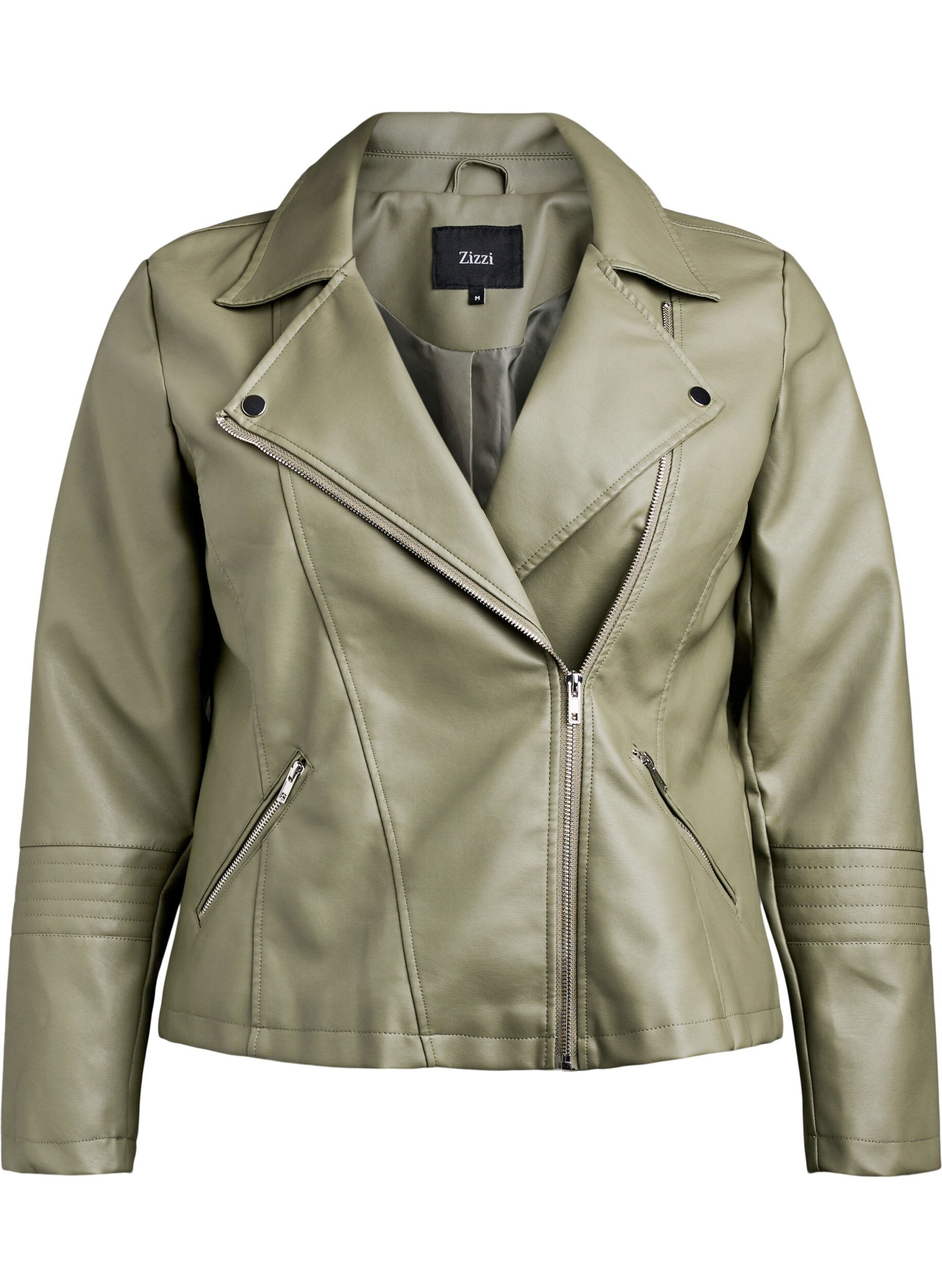 ZizzifashionFaux leather biker jacket, Green, Packshot image number 0