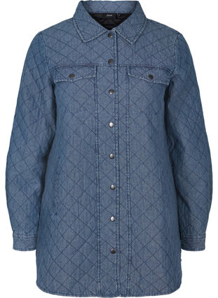 Jacket with pattern, buttons and pockets, Blue denim, Packshot image number 0