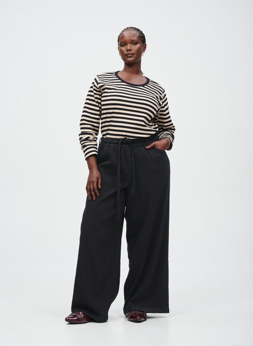 Loose-fit jeans with an elasticated waistband and a drawstring, Black, Image