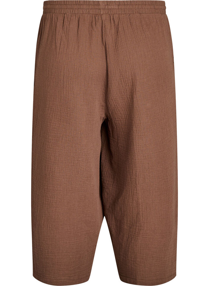 Culotte trousers in cotton muslin with high waist, Brown, Packshot image number 1