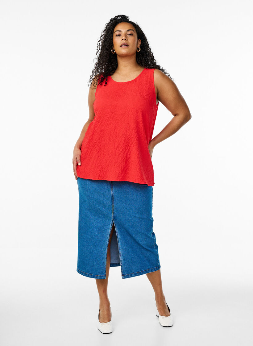 Sleeveless top with texture, Red, Model image number 1