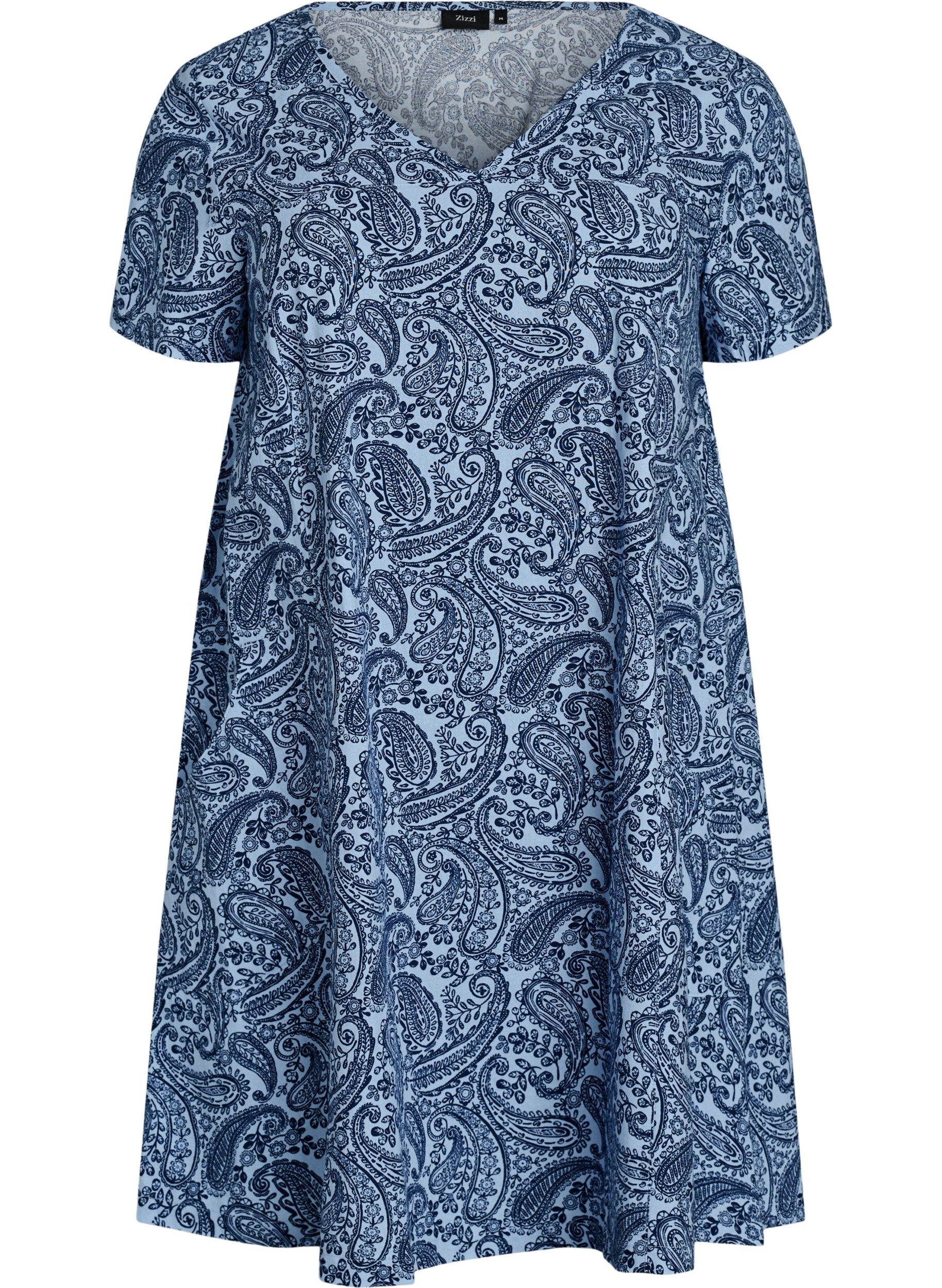 Zizzifashion Short a-line dress with paisley print, Light Blue, Packshot image number 0