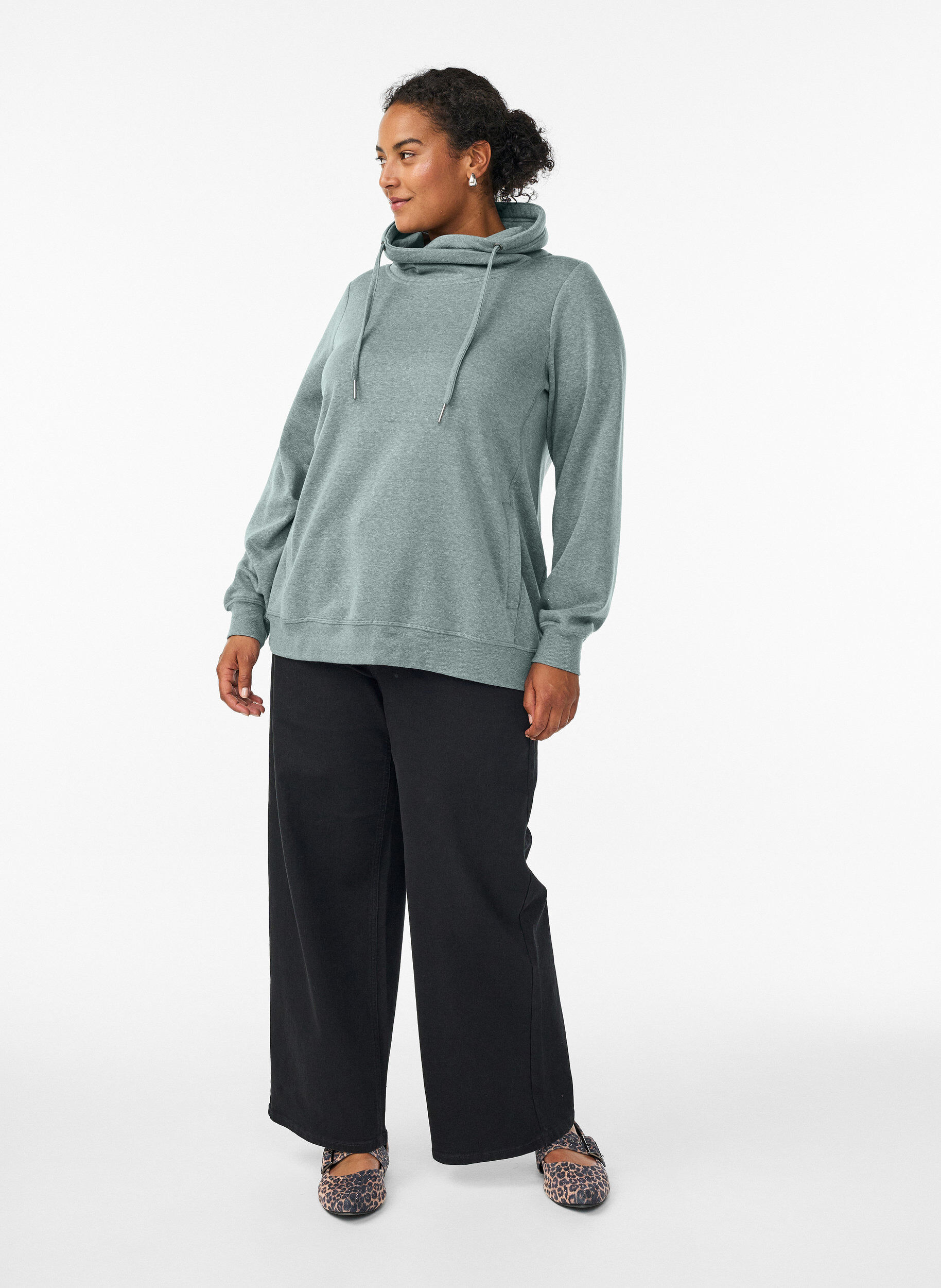 ZizzifashionSweatshirt with high collar and pockets, Green, Model image number 1