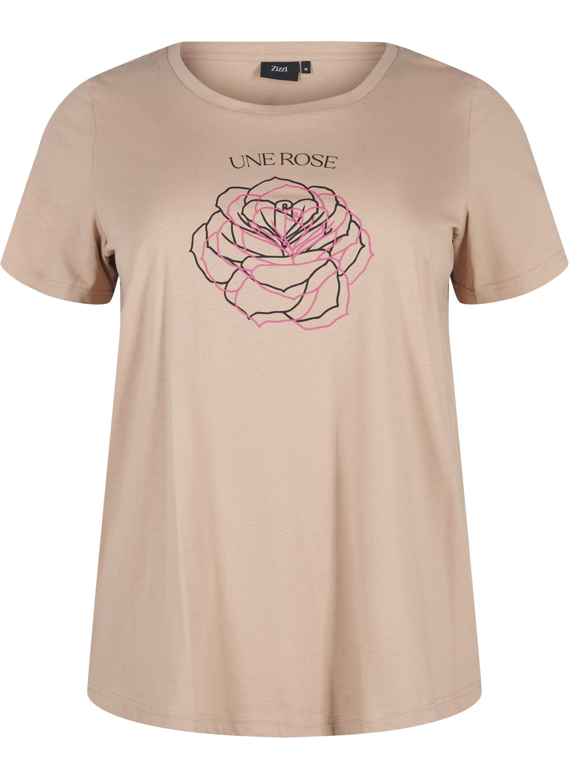 Zizzifashion Cotton T-shirt with print, S. Mink w. Flower, Packshot image number 0