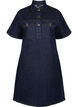 Denim dress with short sleeves and chest pockets, Dark Blue Denim, Packshot image number 0