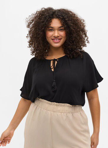 Short sleeves blouse in viscose, Black, Model image number 0