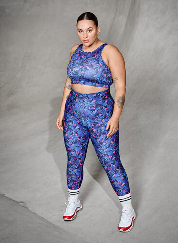 Workout leggings with 7/8 length and print - Blue - Sz. 42-60 - Zizzifashion