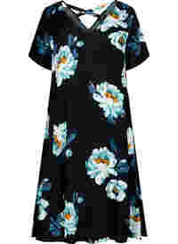 Floral dress with short sleeves in viscose