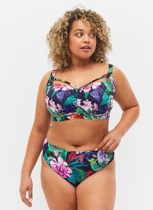 Bikini bottoms with a high waist, Flower Print, Model image number 0