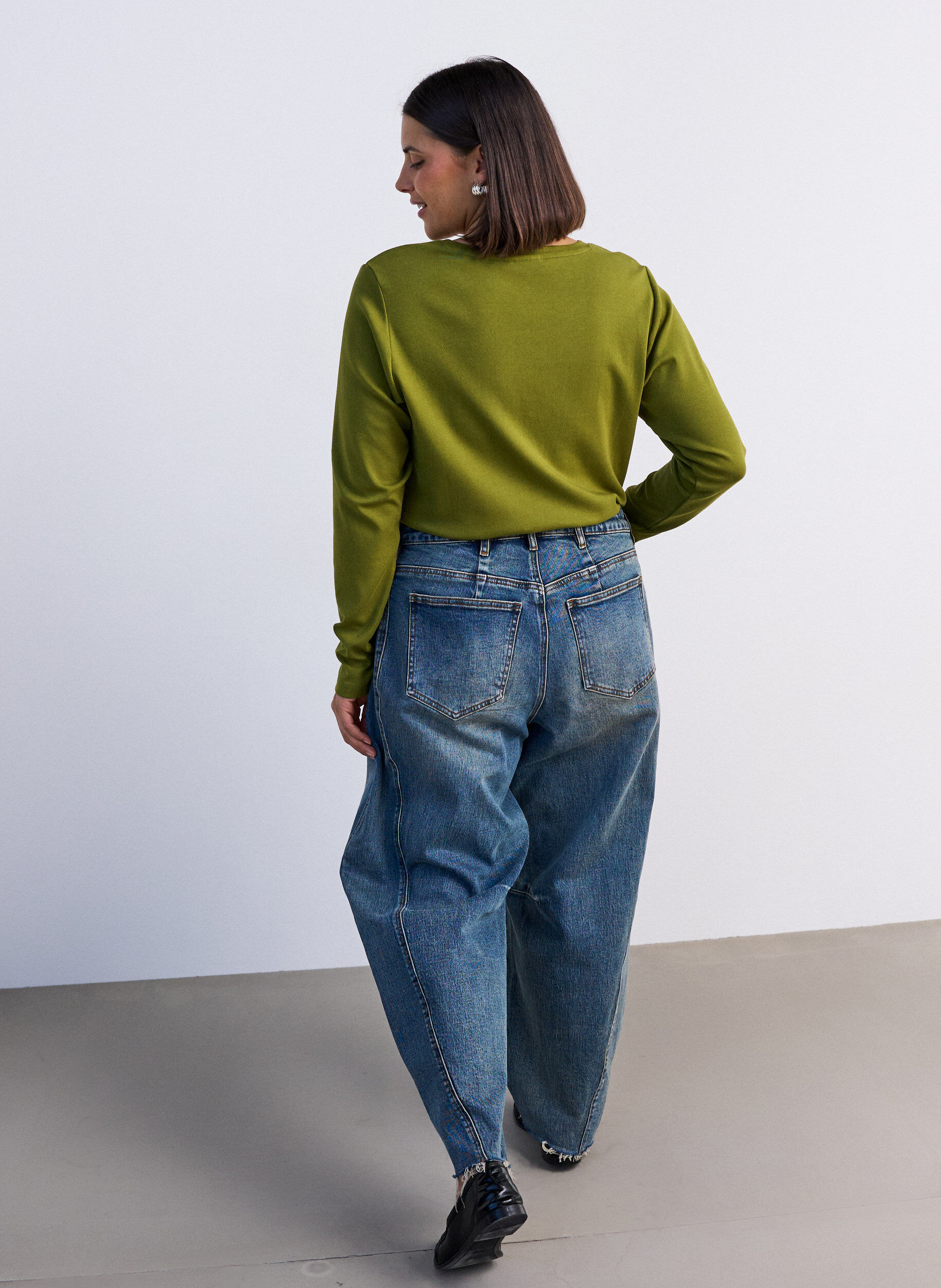 ZizzifashionLong-sleeved basic T-shirt with a round neck, Green, Model image number 2