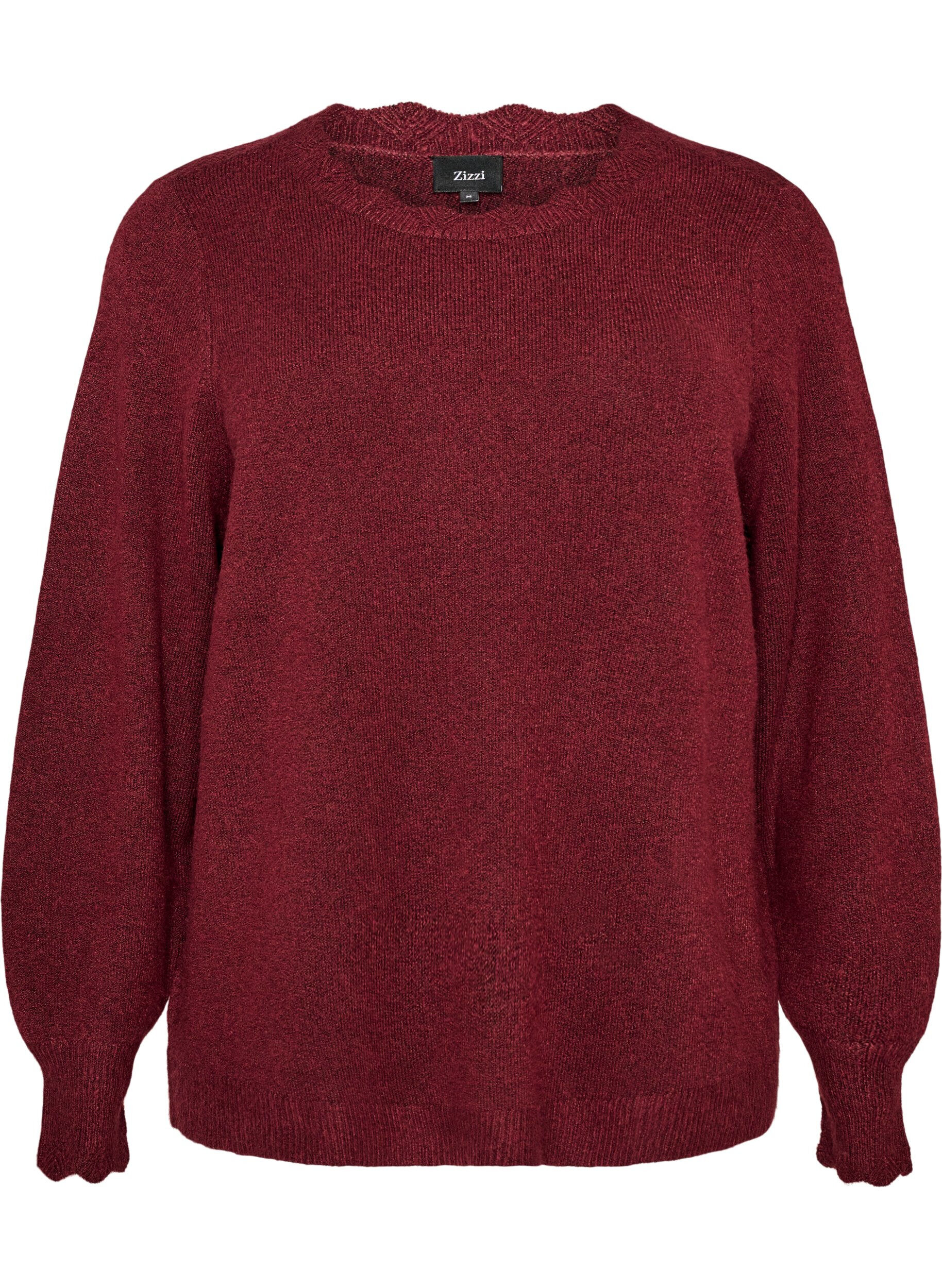 ZizzifashionKnitted blouse with wavy edges, Red, Packshot image number 0
