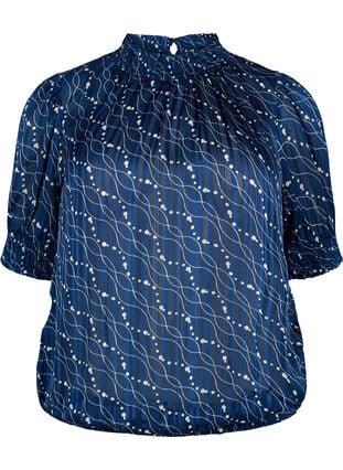Short-sleeved smock blouse with print, Dress Bl. Swirl AOP, Packshot image number 0