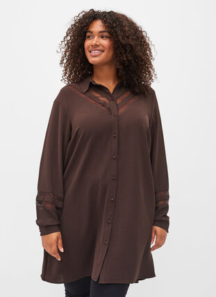 Long shirt with lace details, Java, Model image number 0