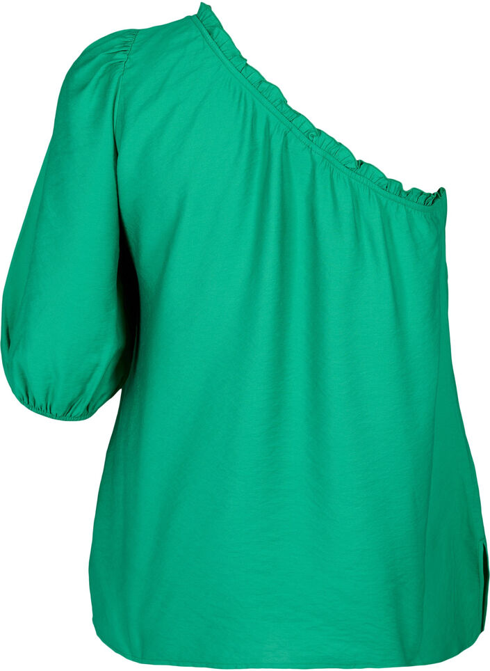 One-shoulder blouse in viscose, Green, Packshot image number 1